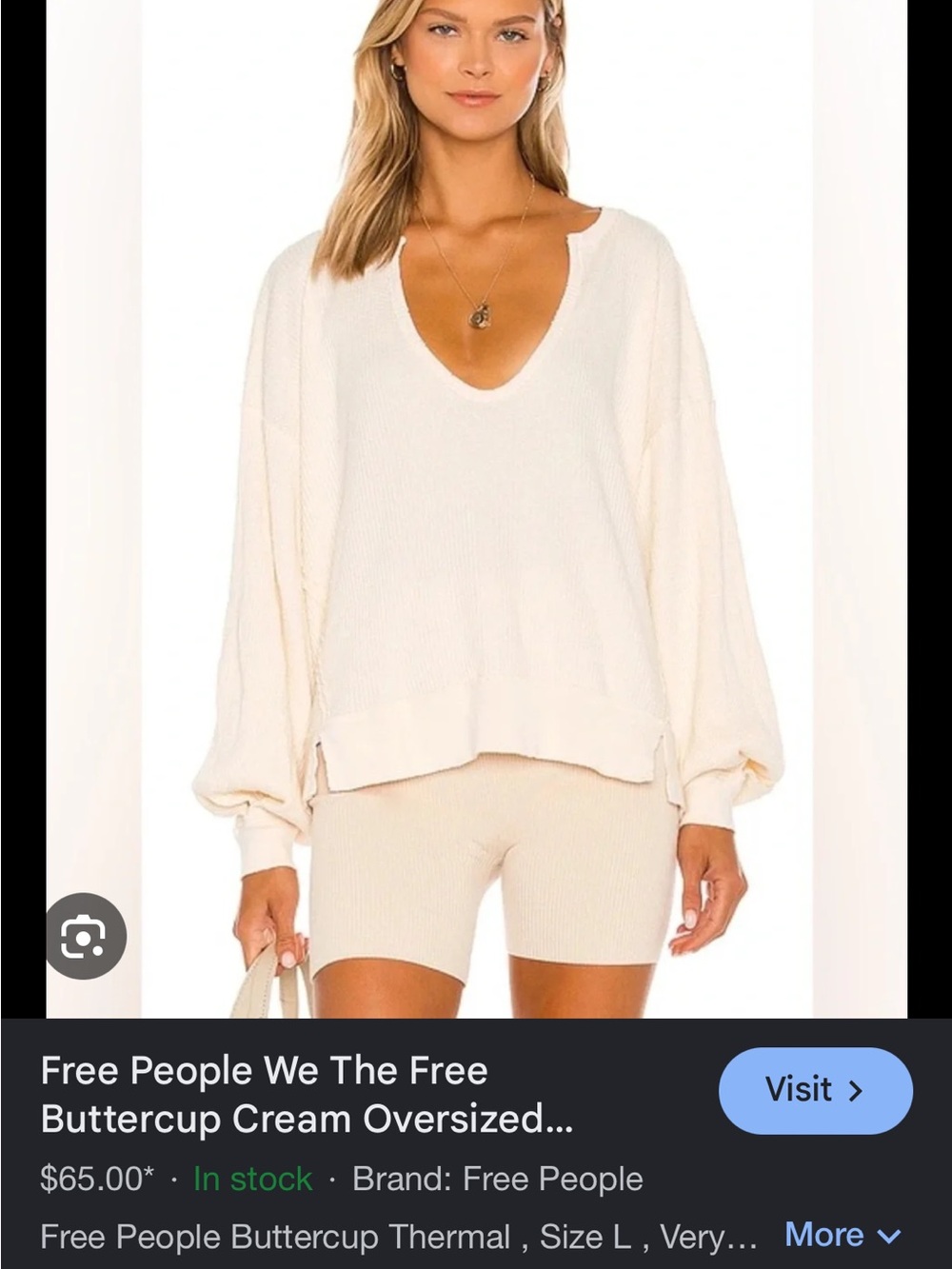 We The Free Cream Waffle V-Neck Sweater